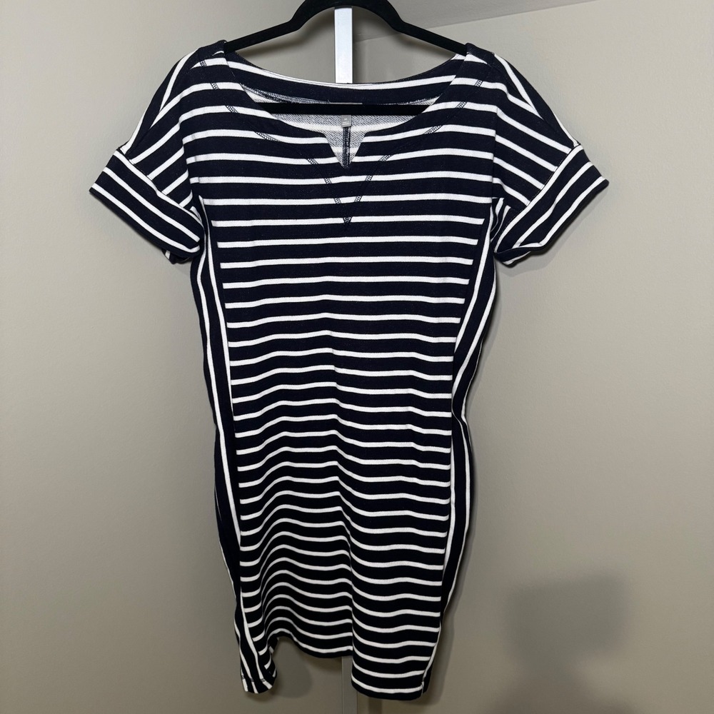 T by Talbots Womens Navy Blue White Striped French Terry Dress  Size M